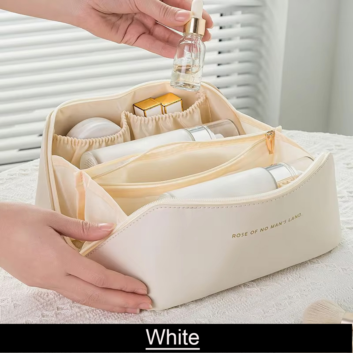 Premium Leather Travel Makeup Bag โ Waterproof with Alloy Zipper