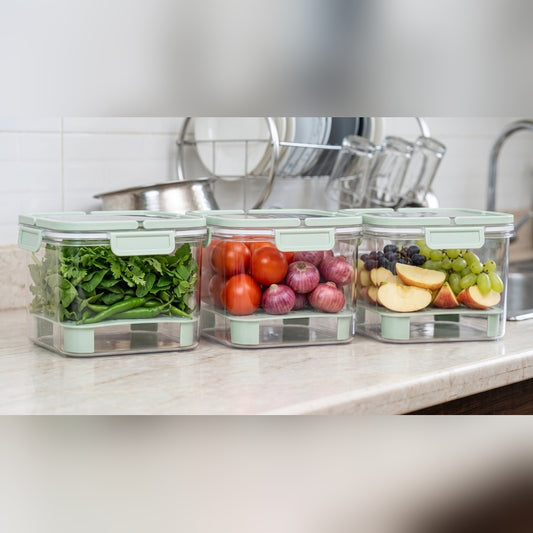 Fridge Fresh Keeper Box with Drainer Tray - Airtight Vegetable & Fruit Storage Container