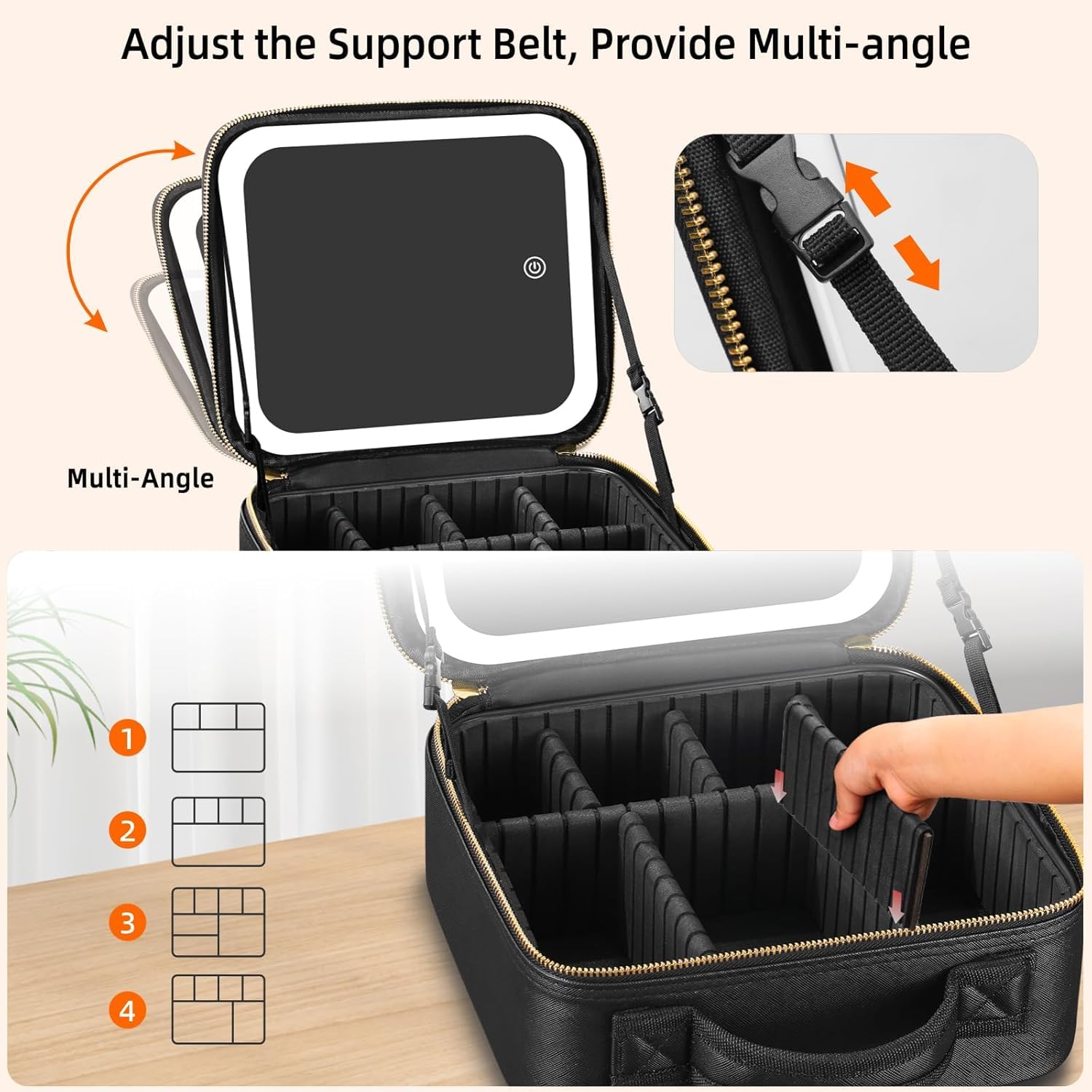 Makeup brush holder built into travel cosmetic case