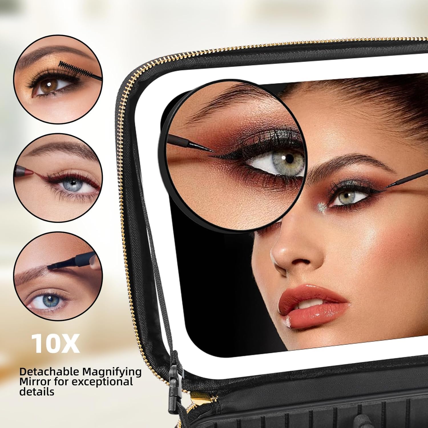 Makeup palette and lip color storage inside vanity case