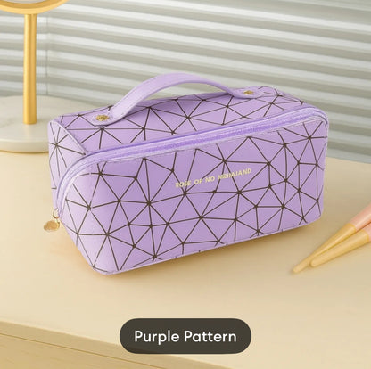 Premium Leather Travel Makeup Bag – Waterproof with Alloy Zipper