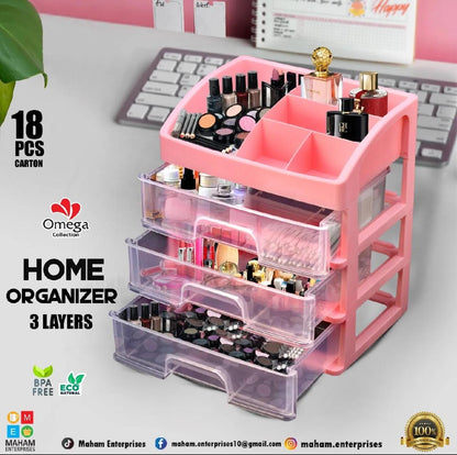3 Drawer Clear Makeup Organizer in Pakistan | Cosmetic Storage with Drawers - COD Available