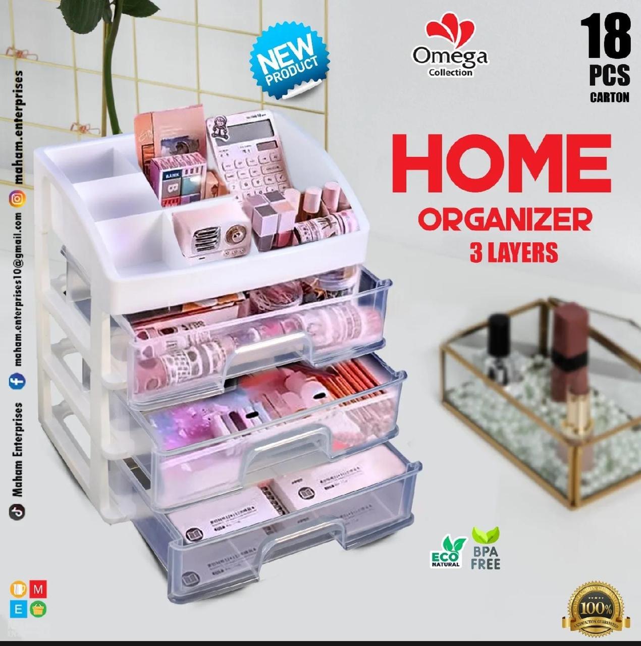 3 Drawer Clear Makeup Organizer in Pakistan | Cosmetic Storage with Drawers - COD Available