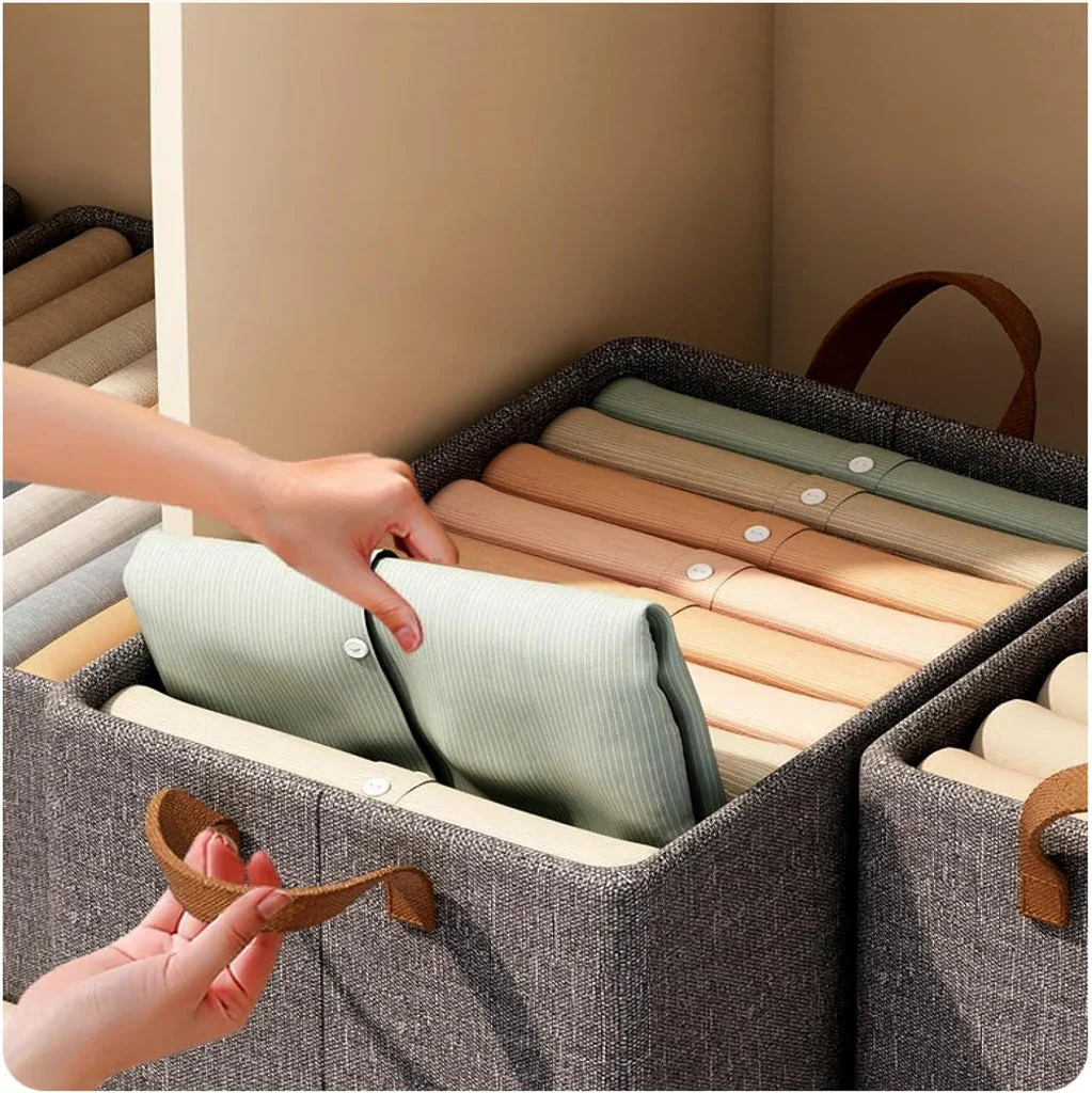 Foldable Wardrobe Storage Box with Handles and steel rode