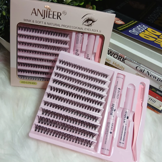 ANJIEER DIY Eyelash Extension Kit – Mink, Soft & Natural Professional Cluster Lashes with Bond, Seal, and Remover