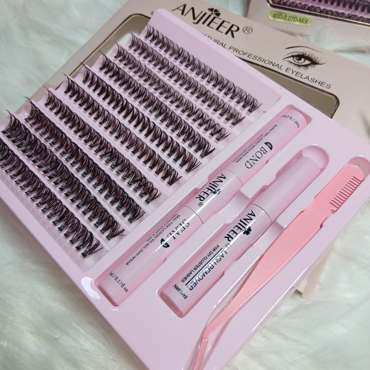 ANJIEER DIY Eyelash Extension Kit – Mink, Soft & Natural Professional Cluster Lashes with Bond, Seal, and Remover