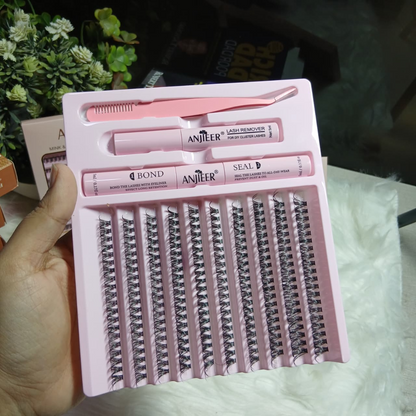 ANJIEER DIY Eyelash Extension Kit – Mink, Soft & Natural Professional Cluster Lashes with Bond, Seal, and Remover