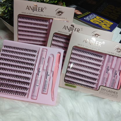 ANJIEER DIY Eyelash Extension Kit – Mink, Soft & Natural Professional Cluster Lashes with Bond, Seal, and Remover