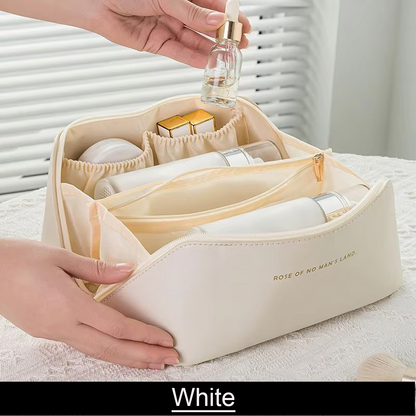 Premium Leather Travel Makeup Bag – Waterproof with Alloy Zipper