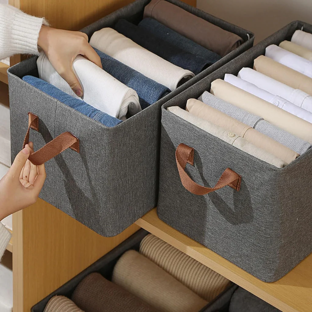 Foldable Wardrobe Storage Box with Handles and steel rode